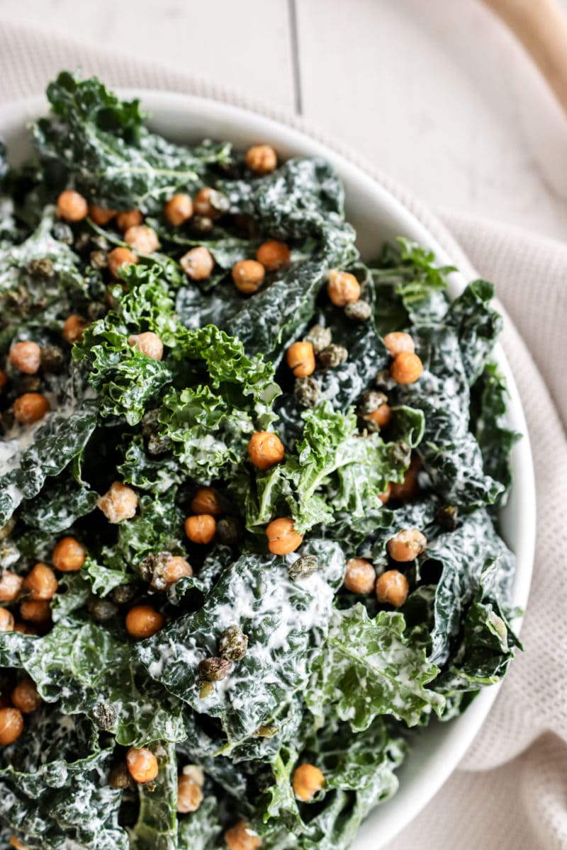 Nutritious Crunchy Kale Caesar Salad & Dressing - Lindsay Pleskot, RD