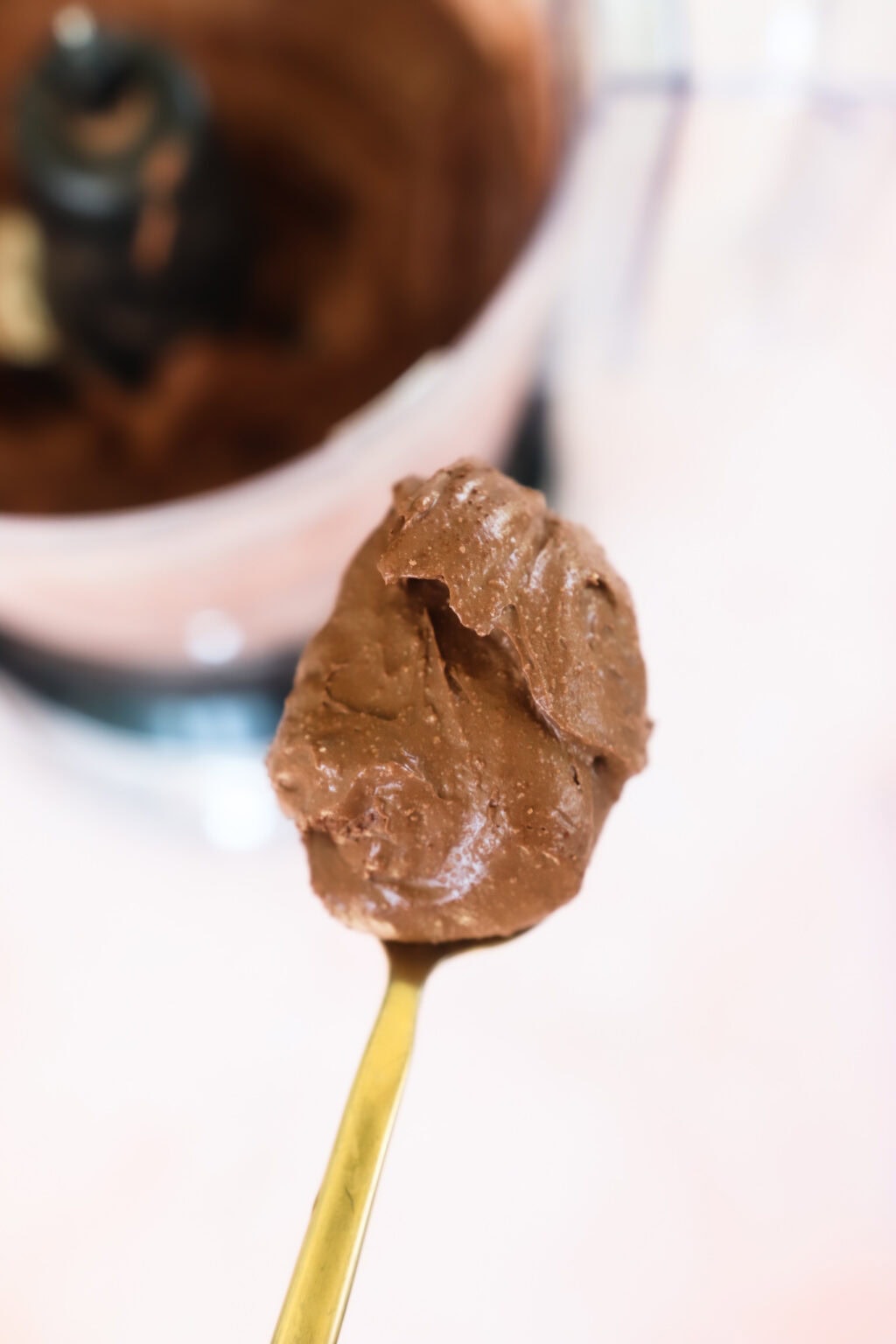 A gold spoonful of 5-Minute Cottage Cheese Chocolate Mousse